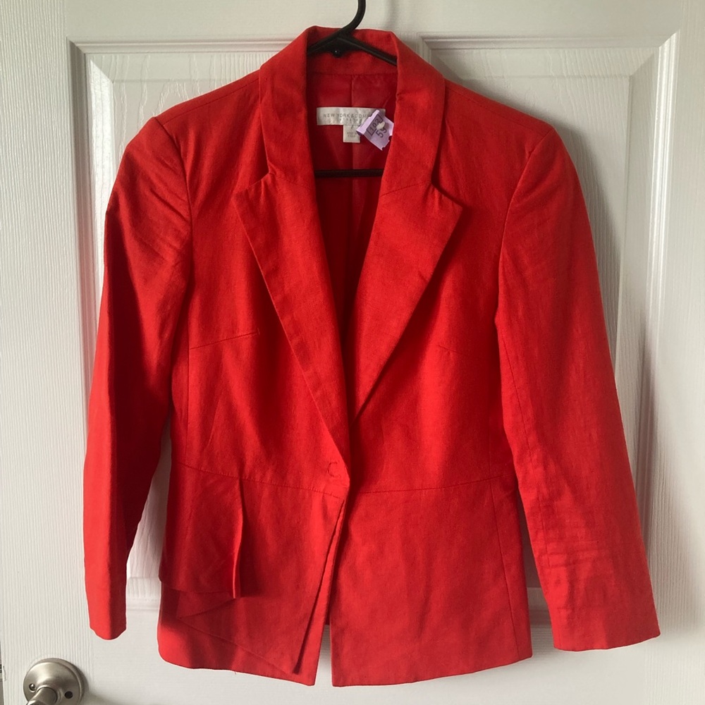 New York & Company Red Blazer Classic Structured Design